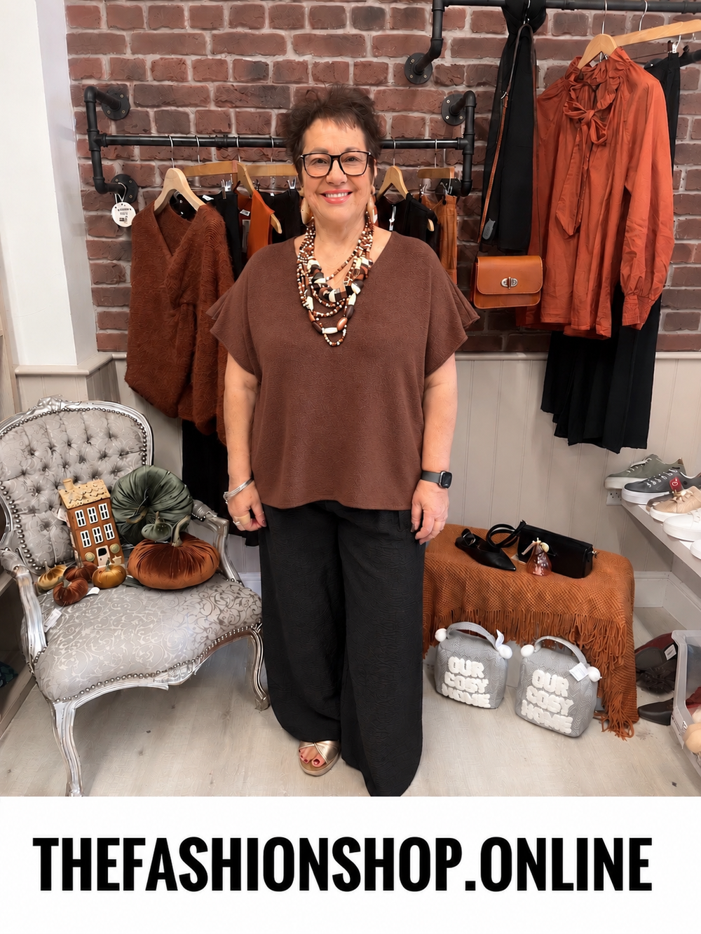 Elsa Chestnut Brown  V neck knitted top 10-20