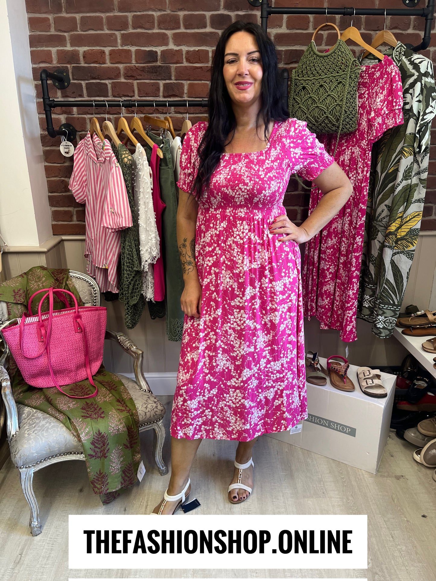 Lexi hot pink printed summer dress sizes 10-18