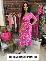 Lexi hot pink printed summer dress sizes 10-18