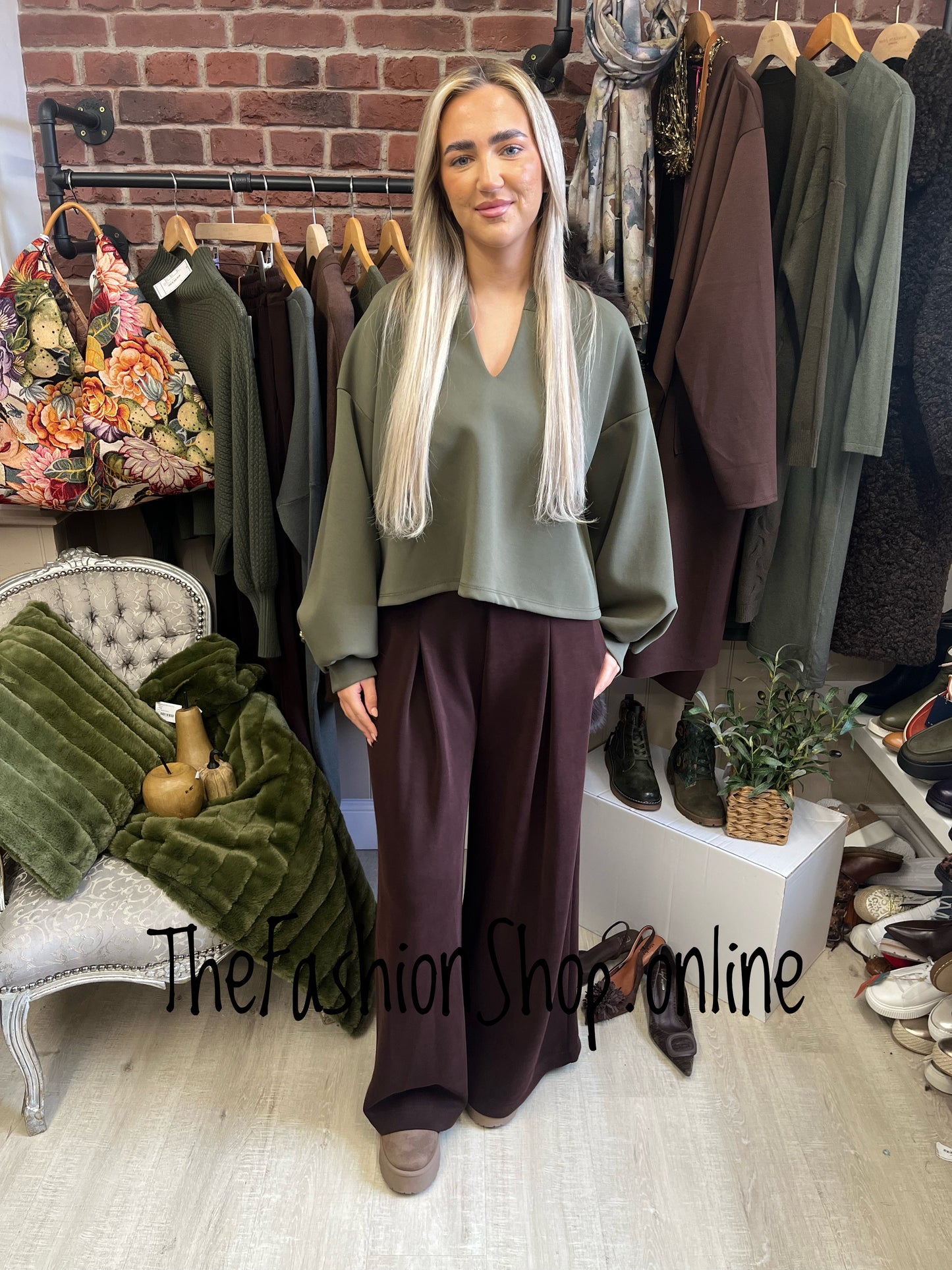 Zena Khaki Notch Neck Sweatshirt 8-14