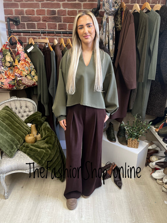 Zena Khaki Notch Neck Sweatshirt 8-14