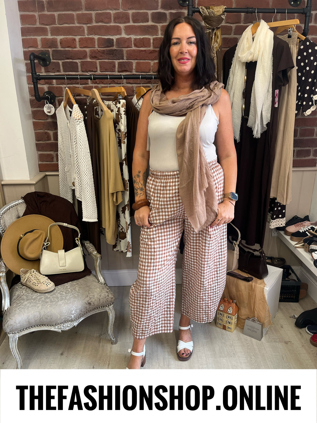 Harper brown gingham balloon leg trousers 8-16