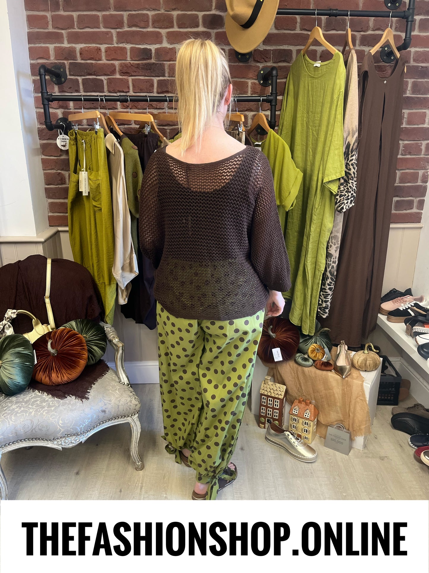Cassidy olive and brown spot trousers 8-14