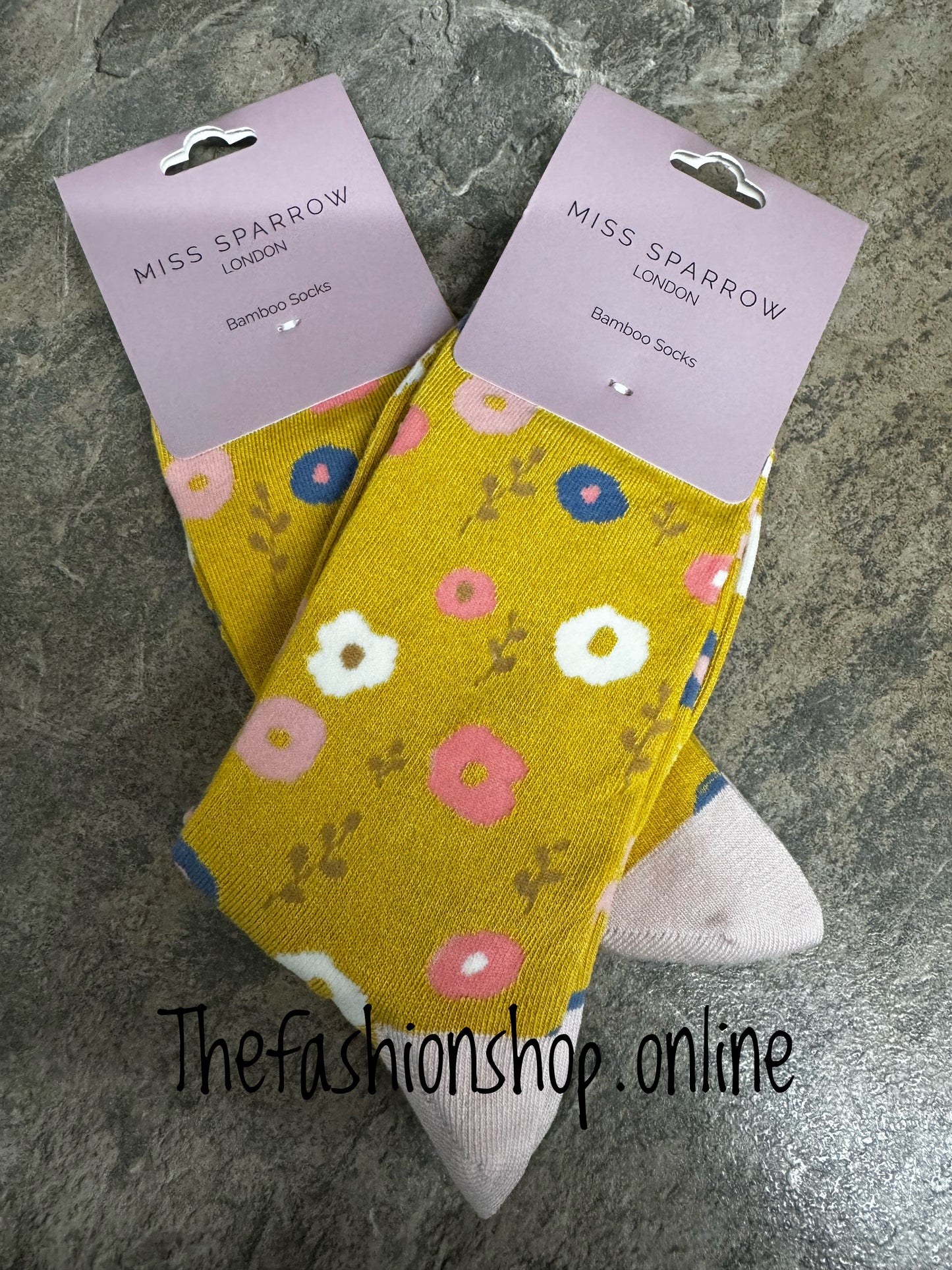 Miss Sparrow Yellow Floral Pattern Bamboo socks 3-7