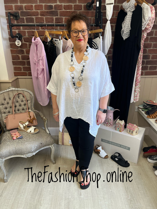 Abbie white linen dipped hem top 16-24