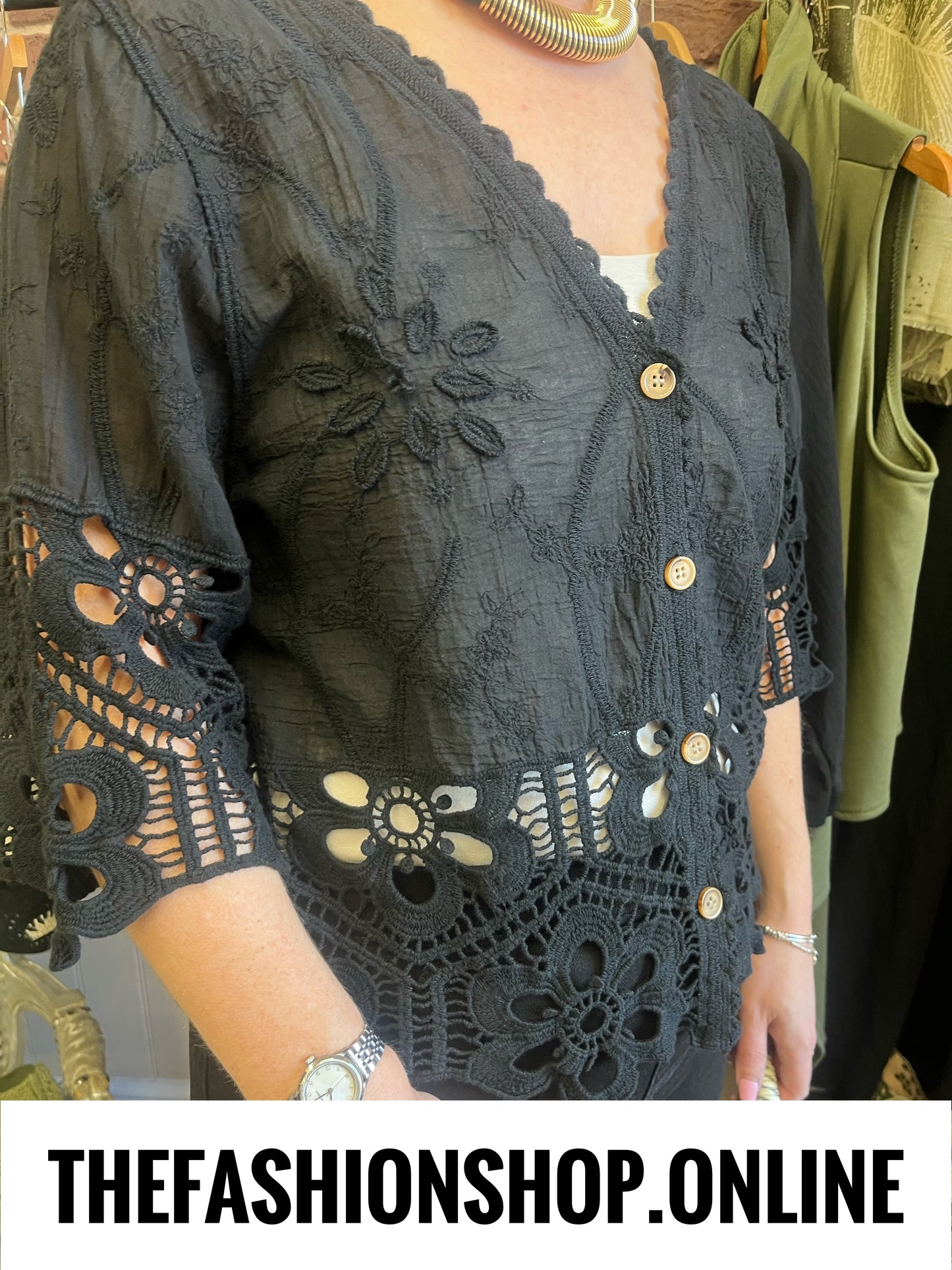 Chrissie black lace blouse 8-16