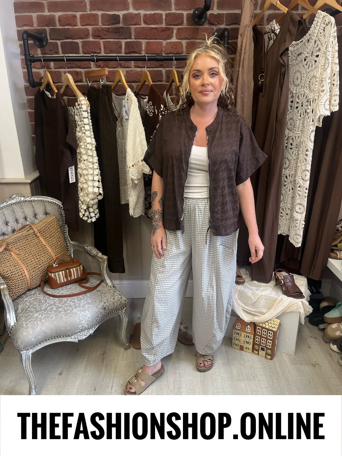 Larna mocha gingham trousers 10-20