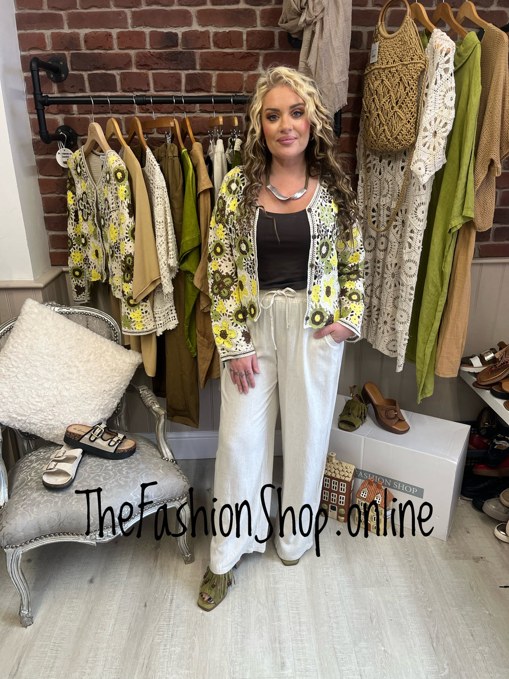 Maddy yellow and green embellished crochet cardigan 8-10 and 12-14