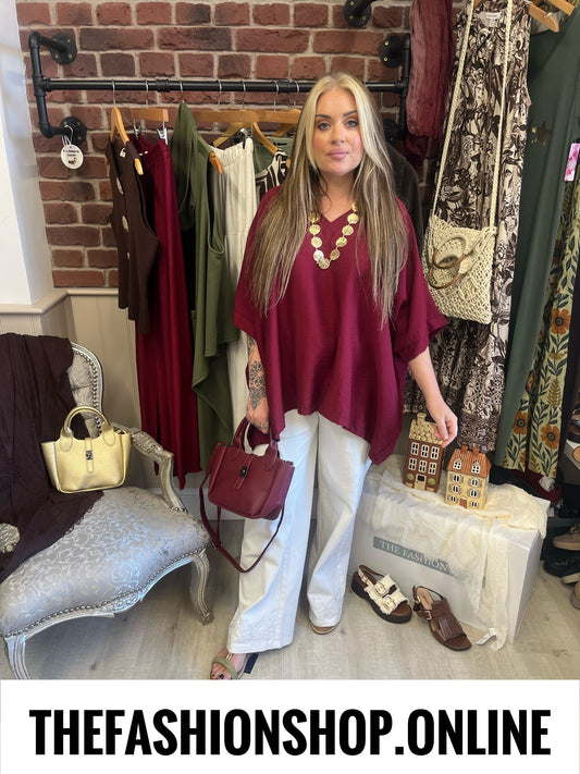 Erin wine V neck textured top 16-22