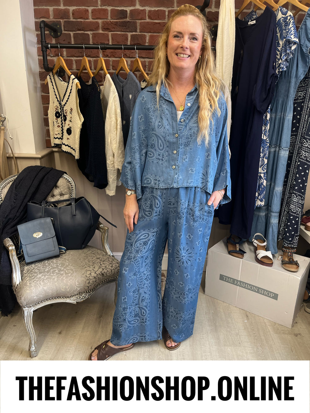 Heidi denim blue paisley trousers 8-14