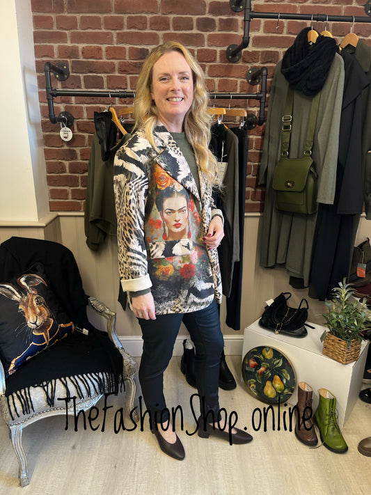 Frida Kahlo faux suede jacket 10-16