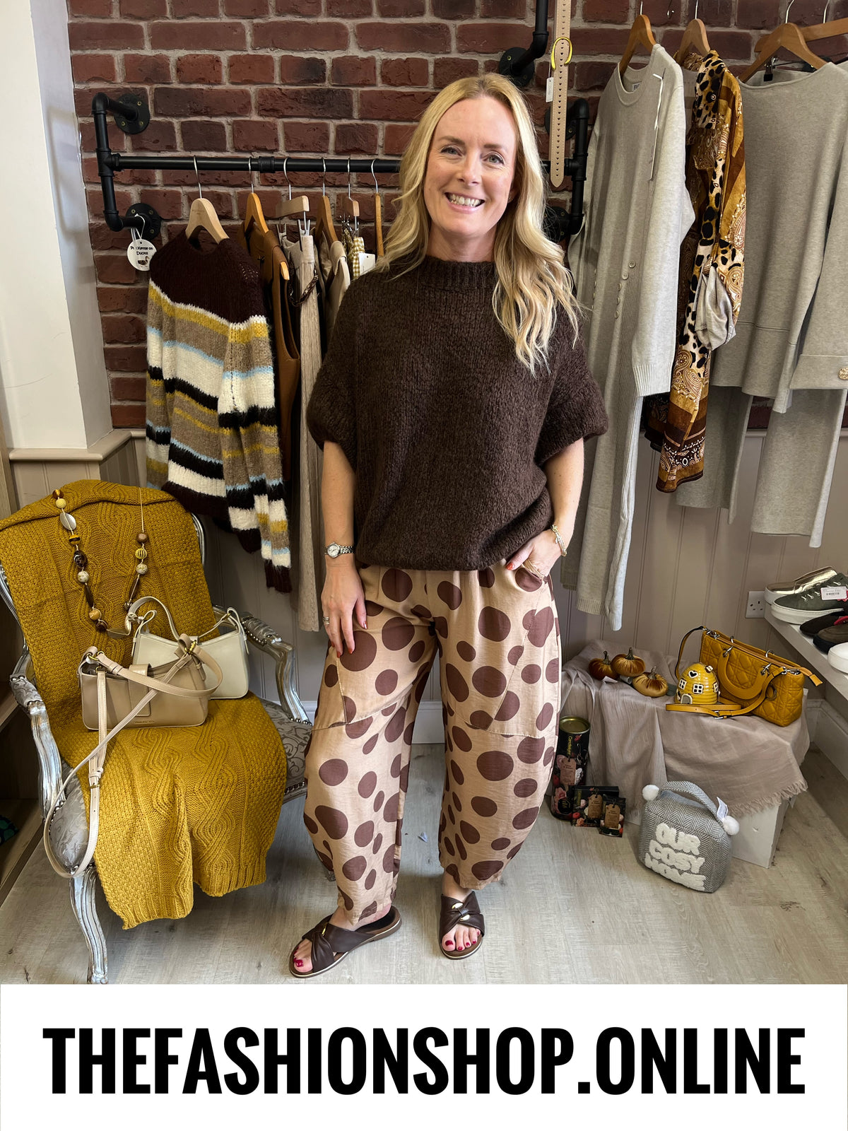 Erin camel spot balloon trousers 8-14