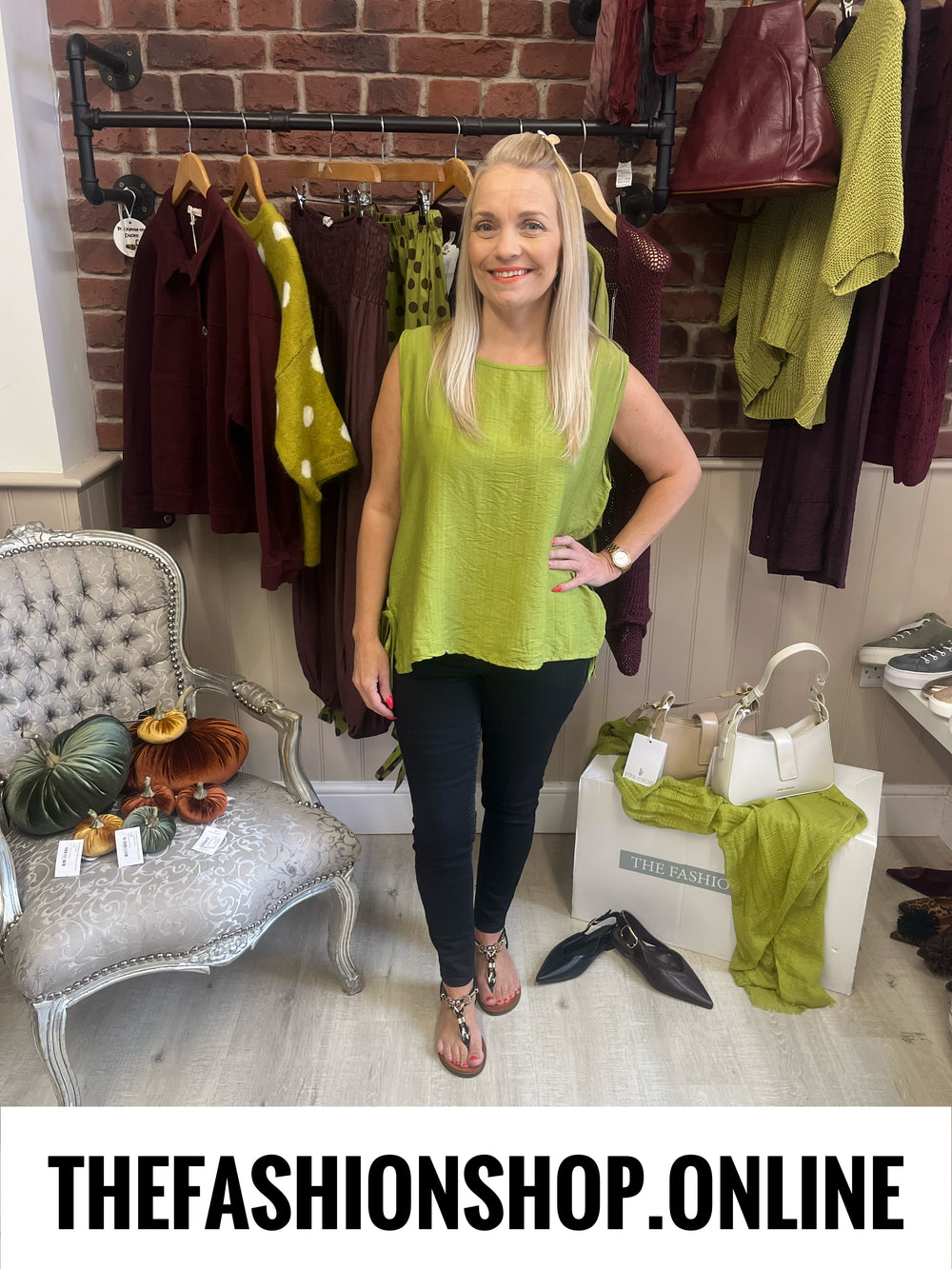 Zuri olive side tie top 8-14