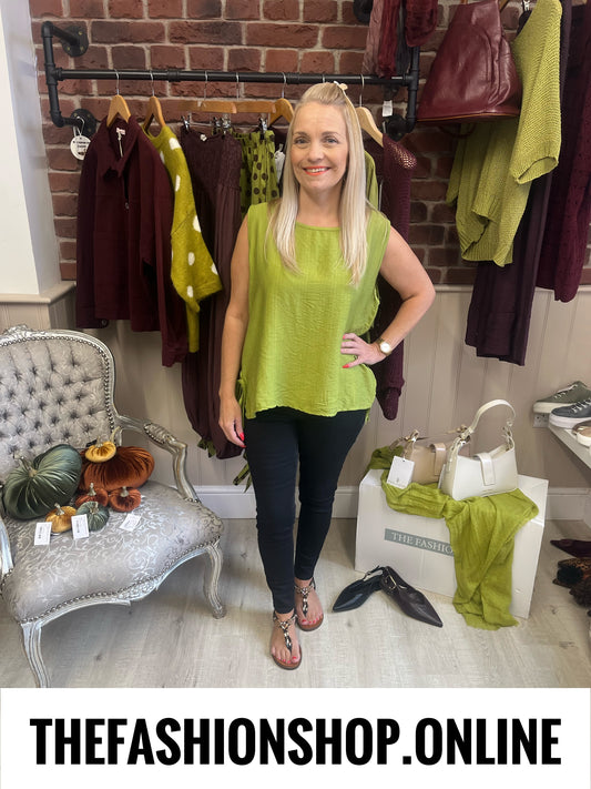 Zuri olive side tie top 8-14