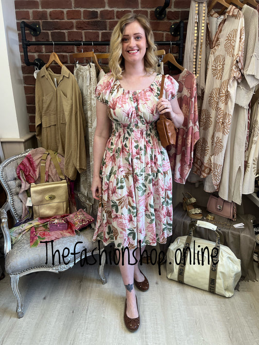 Avril Pretty in Pink print patterned gypsy midi dress 8-16