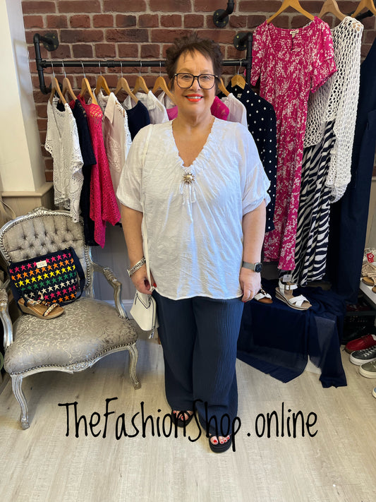 Catherine white ruched V neck top 14-20