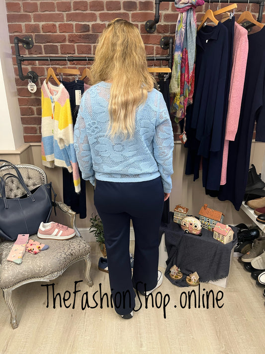 Heidi light blue linen mix lace jumper 8-14