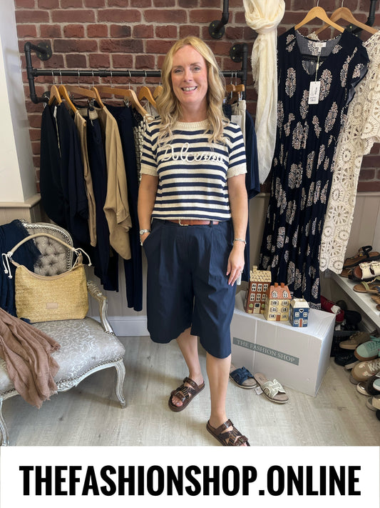 Finley navy Bermuda shorts with belt 10-16