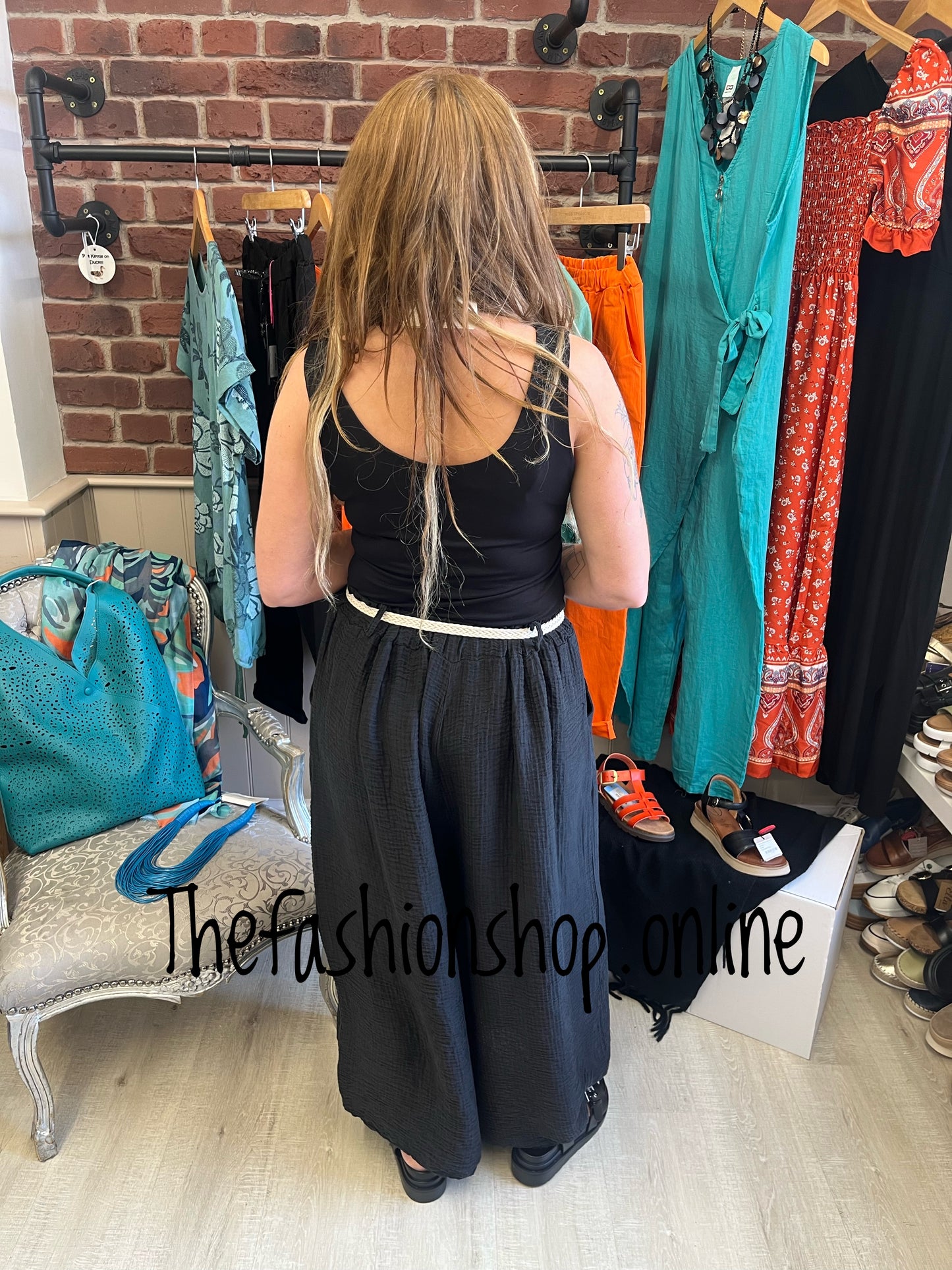 Connie textured black trousers with belt 10-18