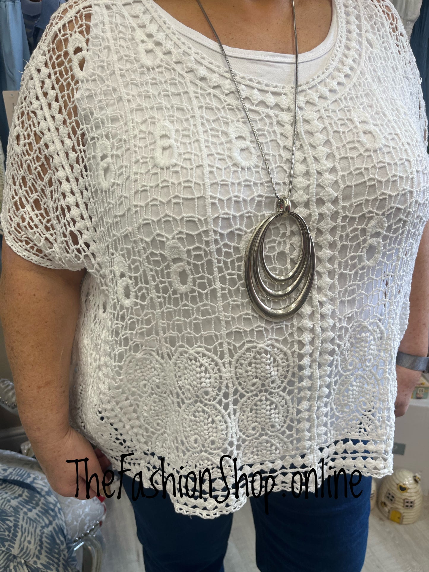 Sadie white crochet layering top 14-22