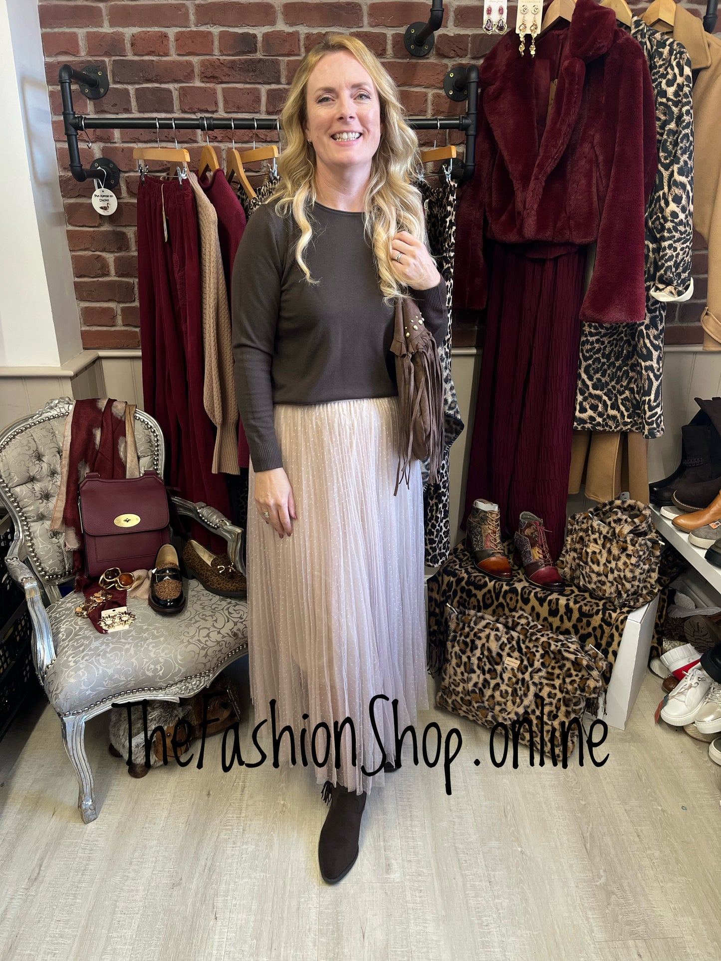 Skyla beige mesh layered skirt 8-14