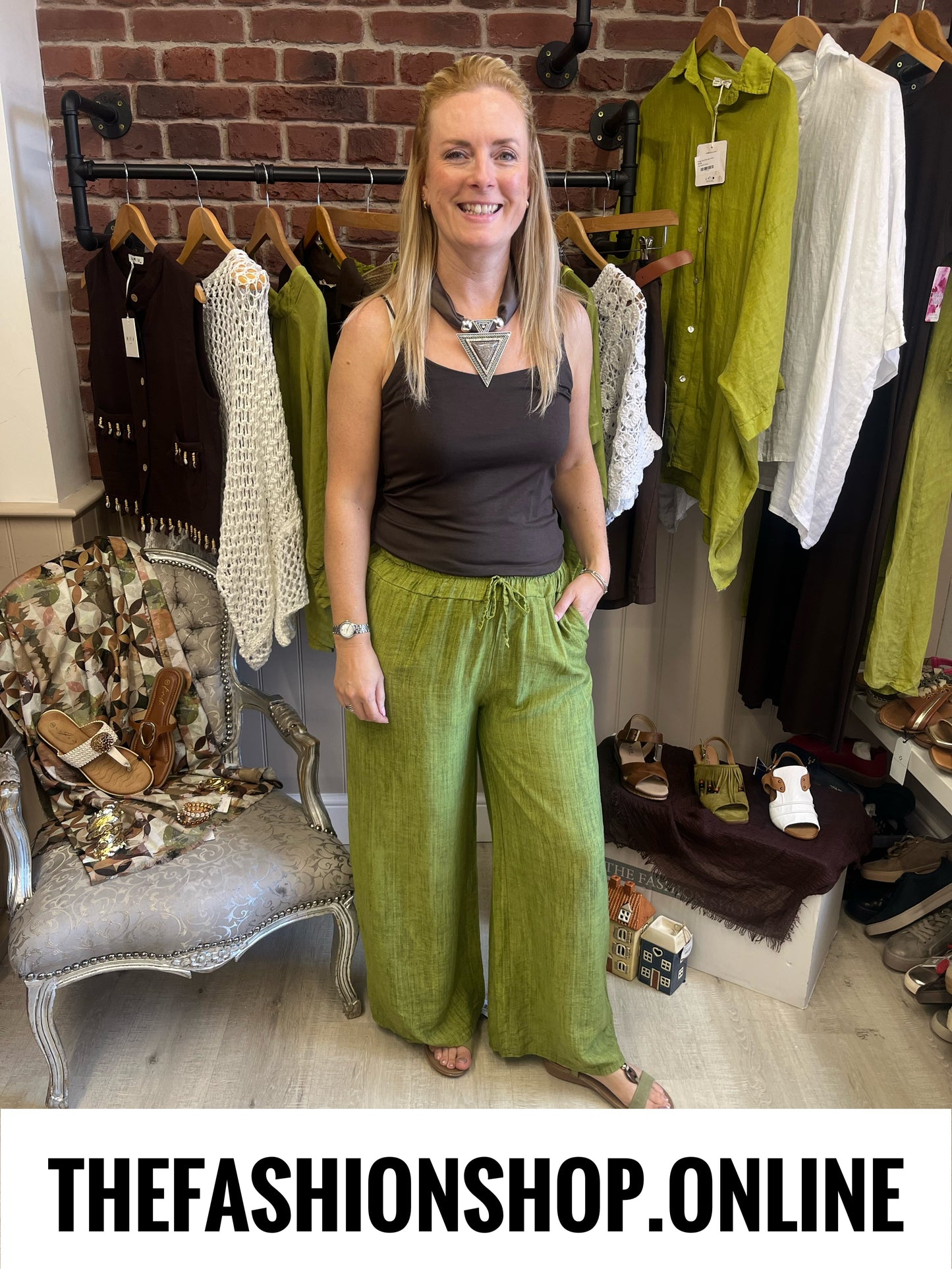Maisie olive wide leg trousers 10-16