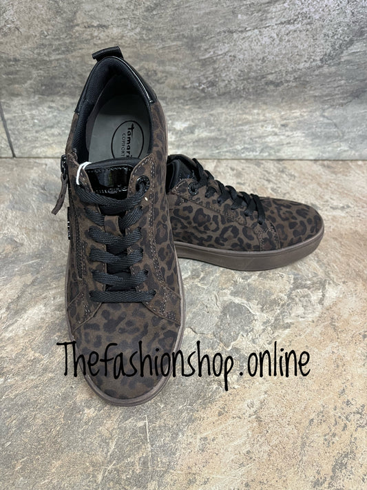 Tamaris dark leopard suede wide fit trainers sizes 4-8 (37-41)