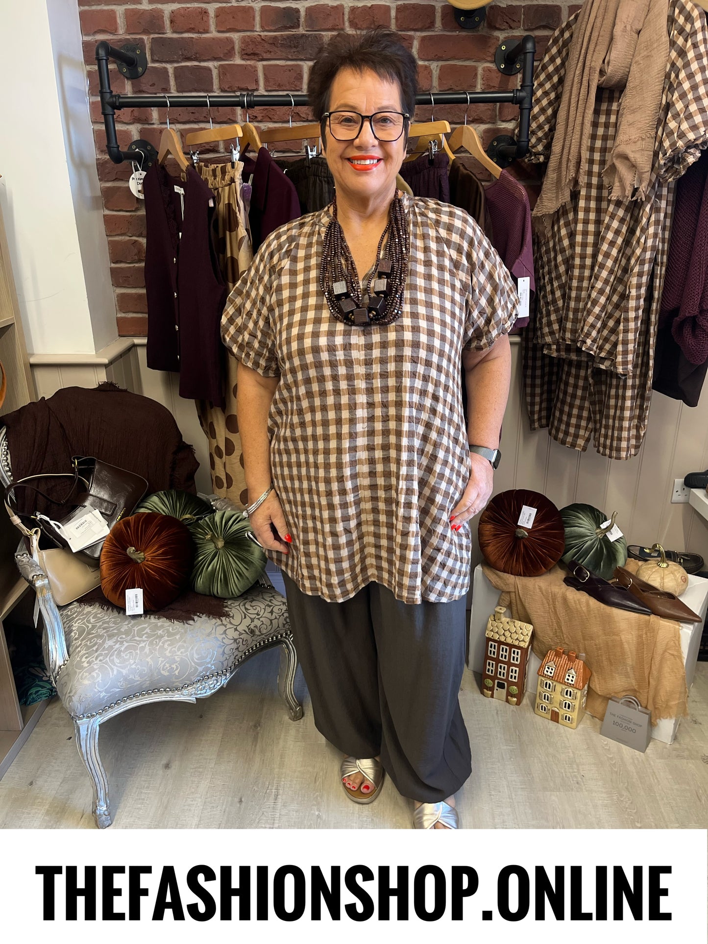 Astrid brown and mocha gingham tunic 8-16