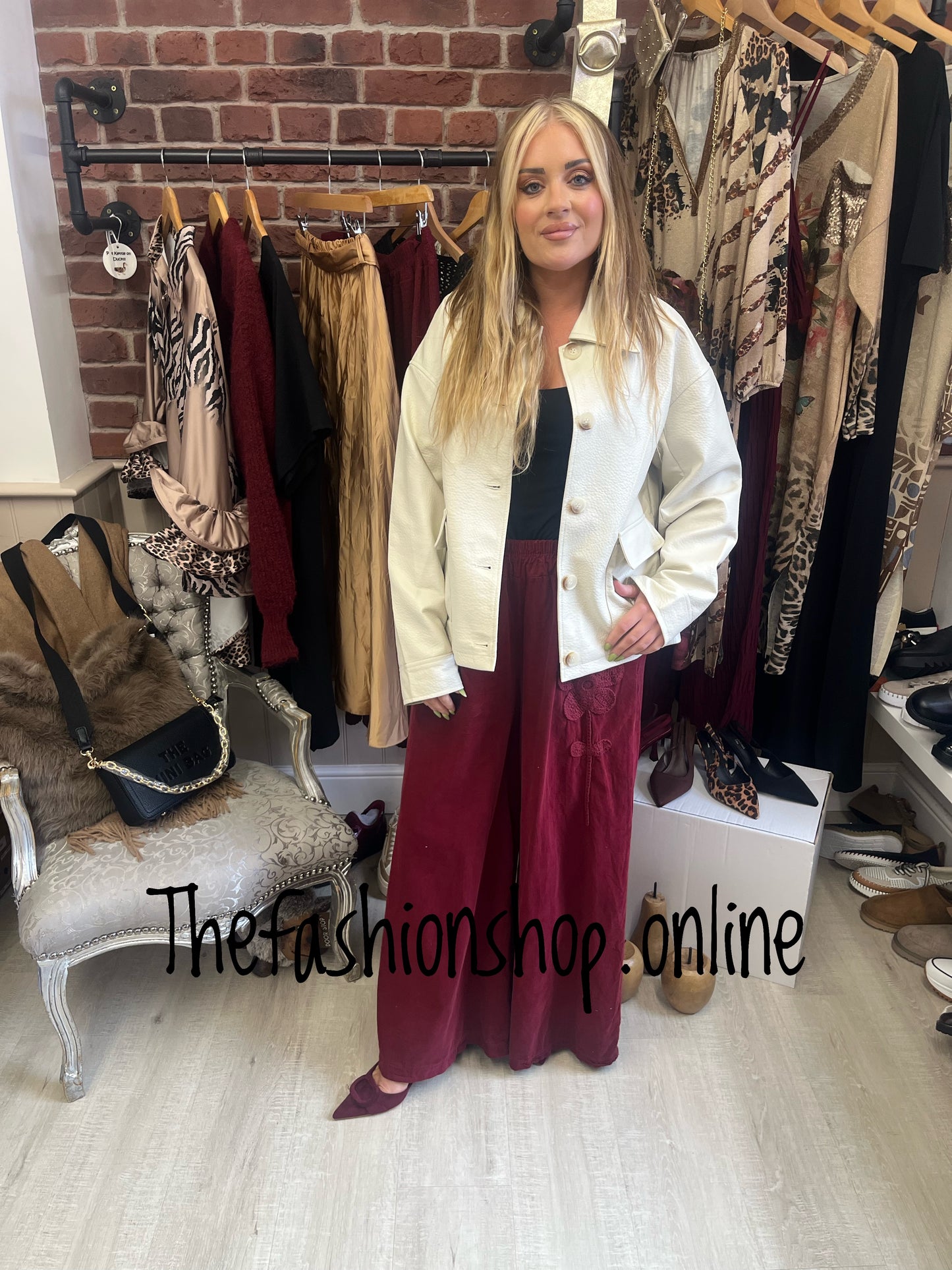 Jocelyn cream faux leather box jacket sizes 8-14 and 14-18