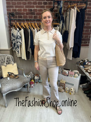 Katie beige and white stripe knitted top 8-14