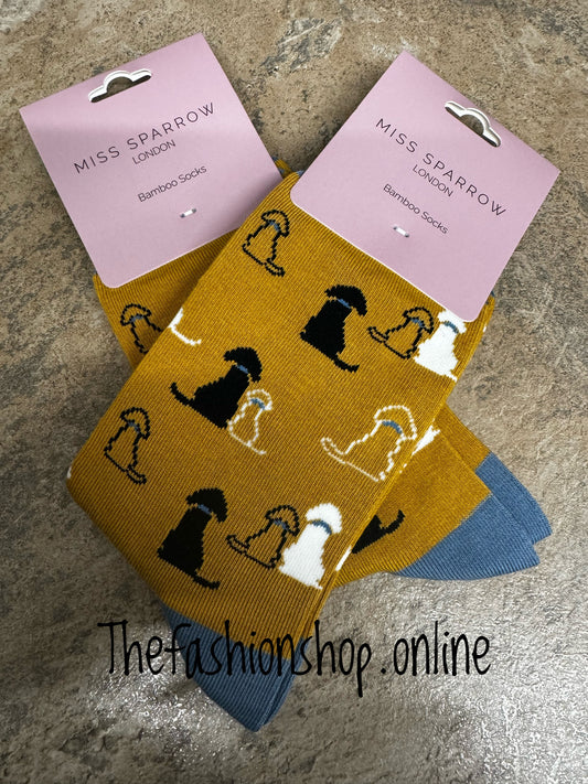 Miss Sparrow Mustard Retriever Bamboo socks 3-7