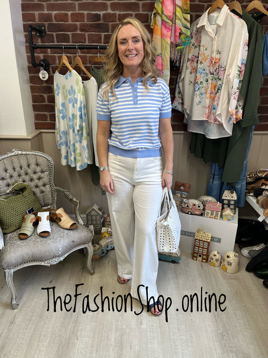 Katie blue and white stripe knitted top 8-14