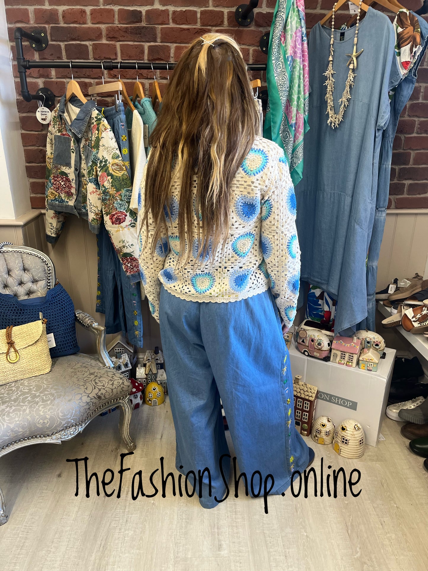 Cassie teal and blue crochet top 8-10 and 12-14
