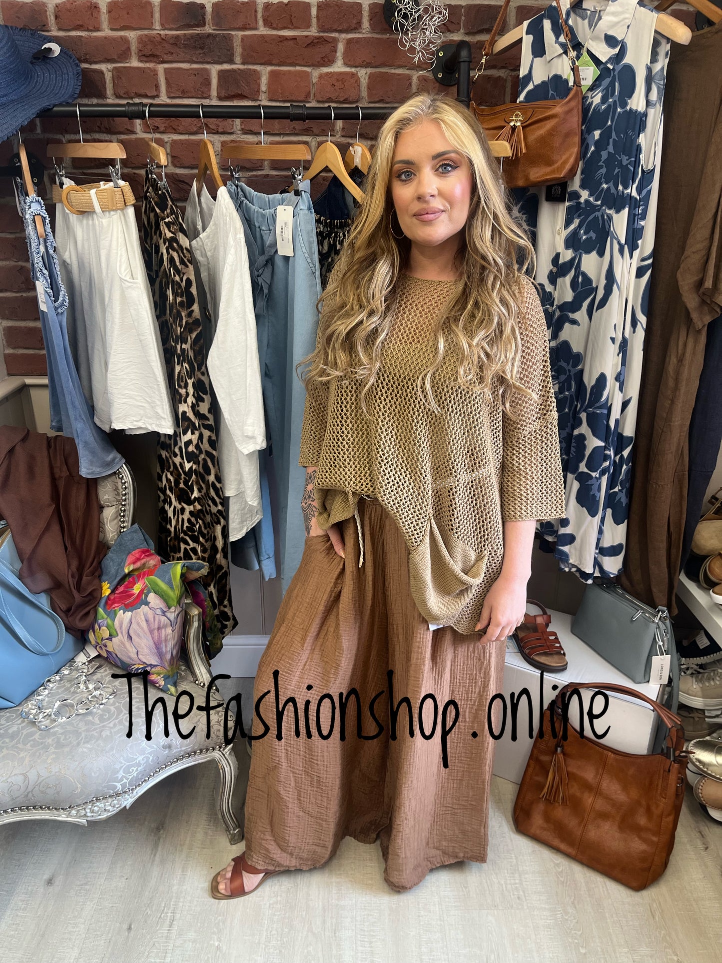 Saloos camel crochet summer jumper sizes 12-18