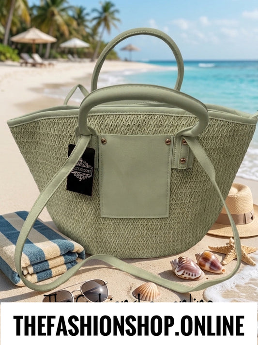 Beach Woven Tote Bag In Khaki