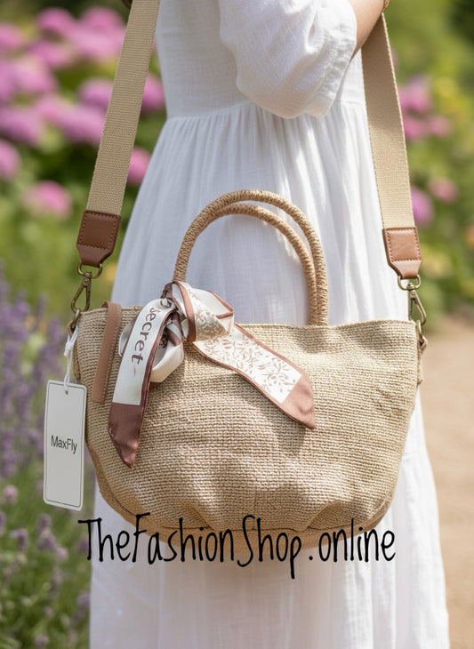 Lucy dark beige woven handle bag