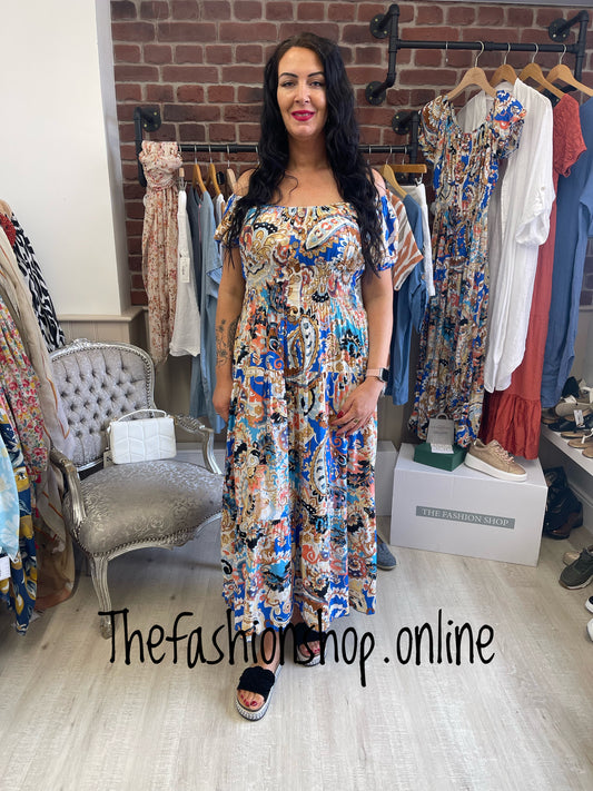 Coral and blue patterned gypsy maxi dress 8-18