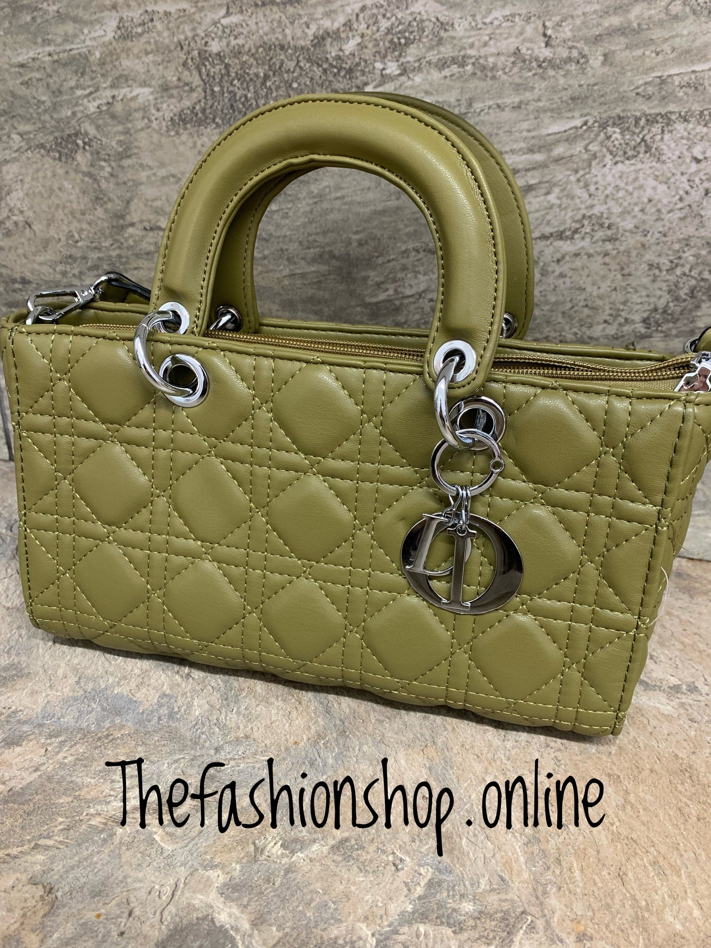 Olive green quilted oblong bag