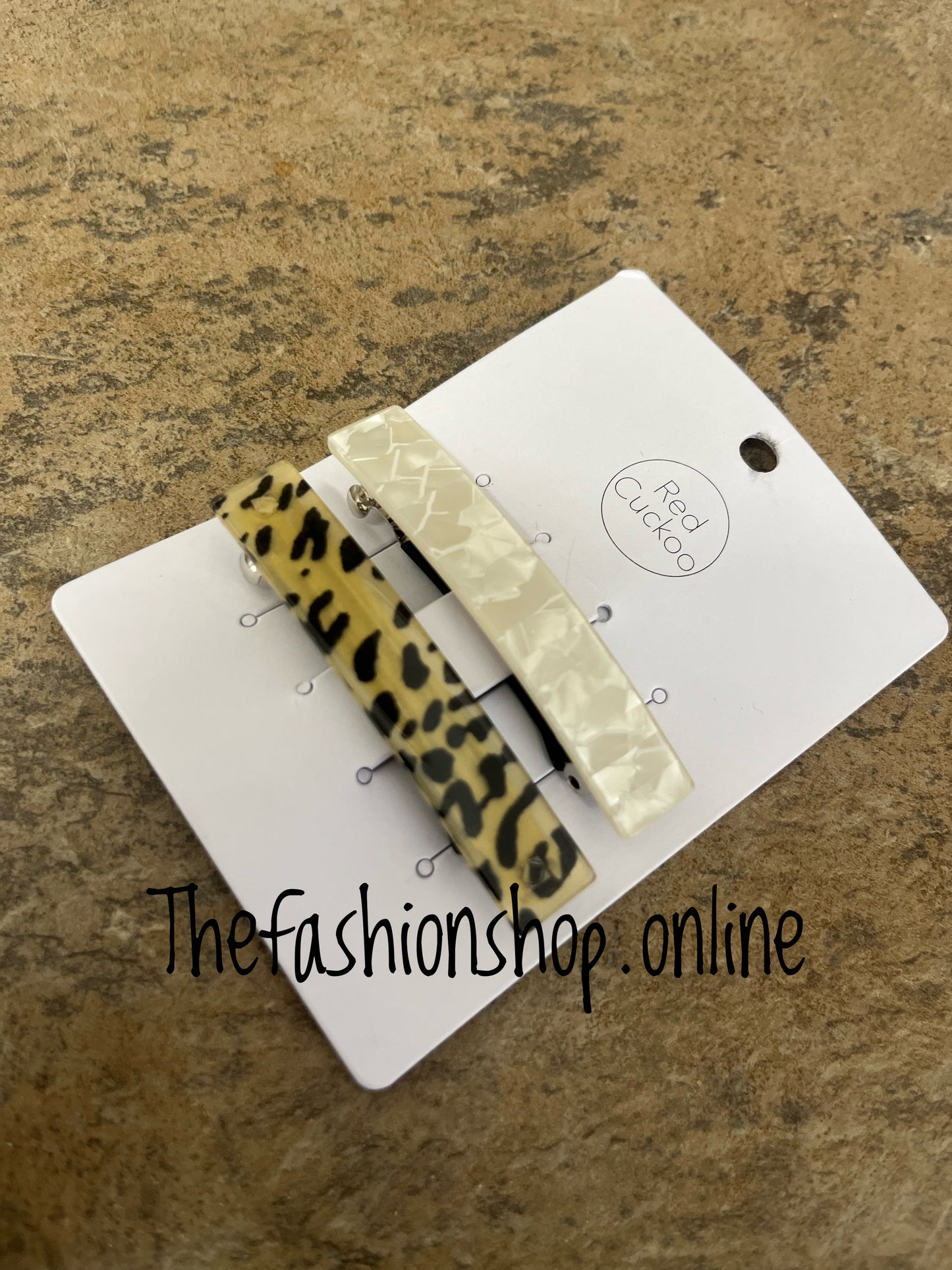 Red Cuckoo cream leopard hair clip twin pack