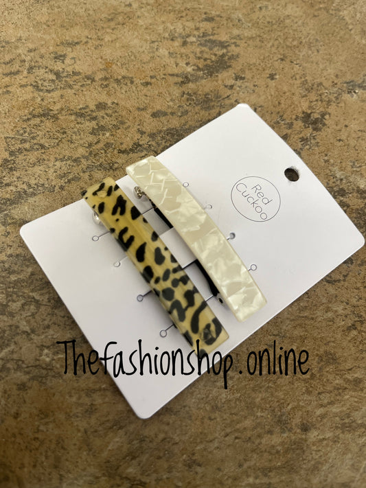 Red Cuckoo cream leopard hair clip twin pack