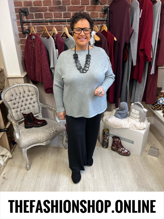 Faye grey cashmere mix ribbed sleeve jumper 14-22