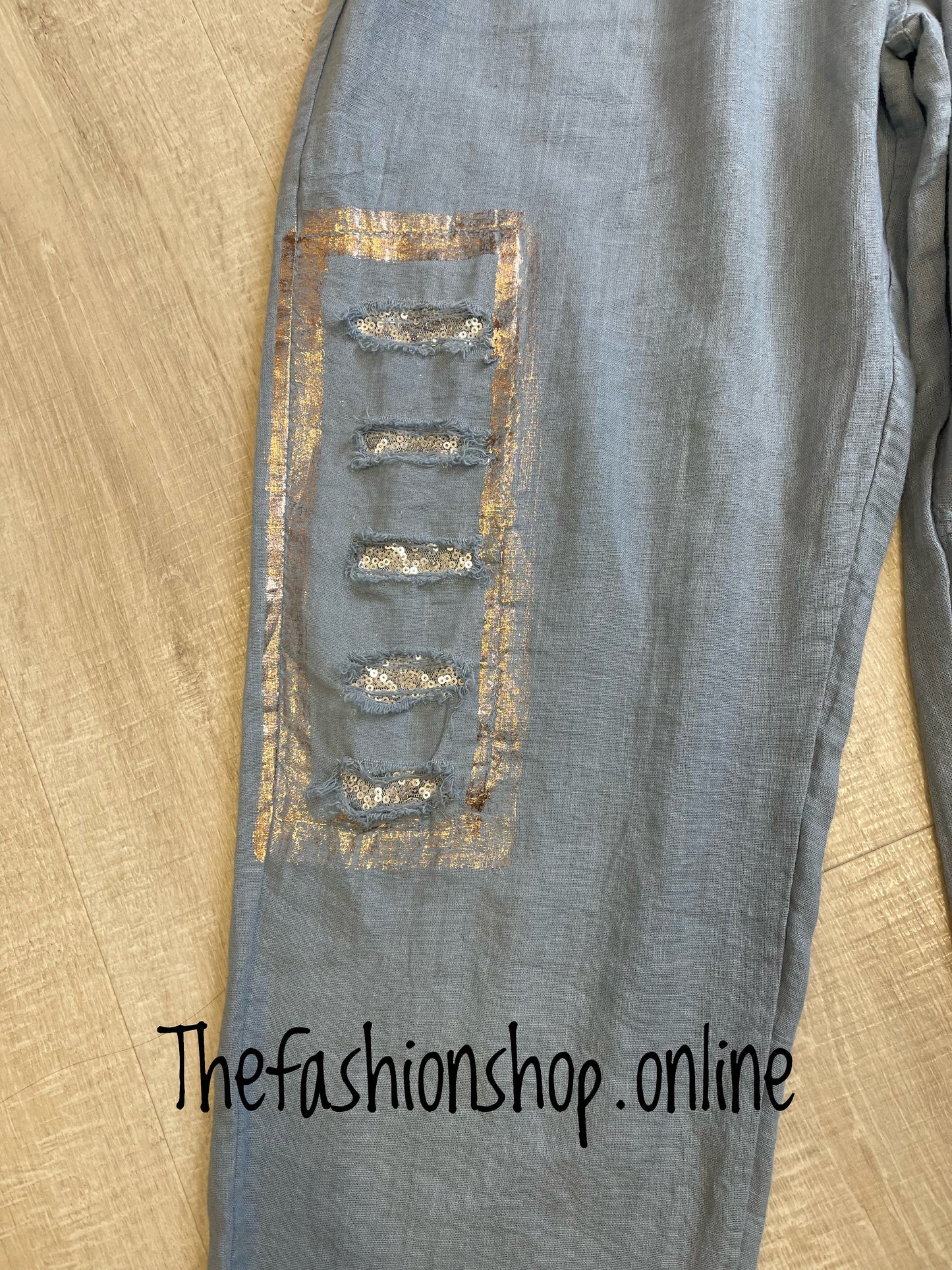 Denim blue linen mix sparkle trousers 8-14