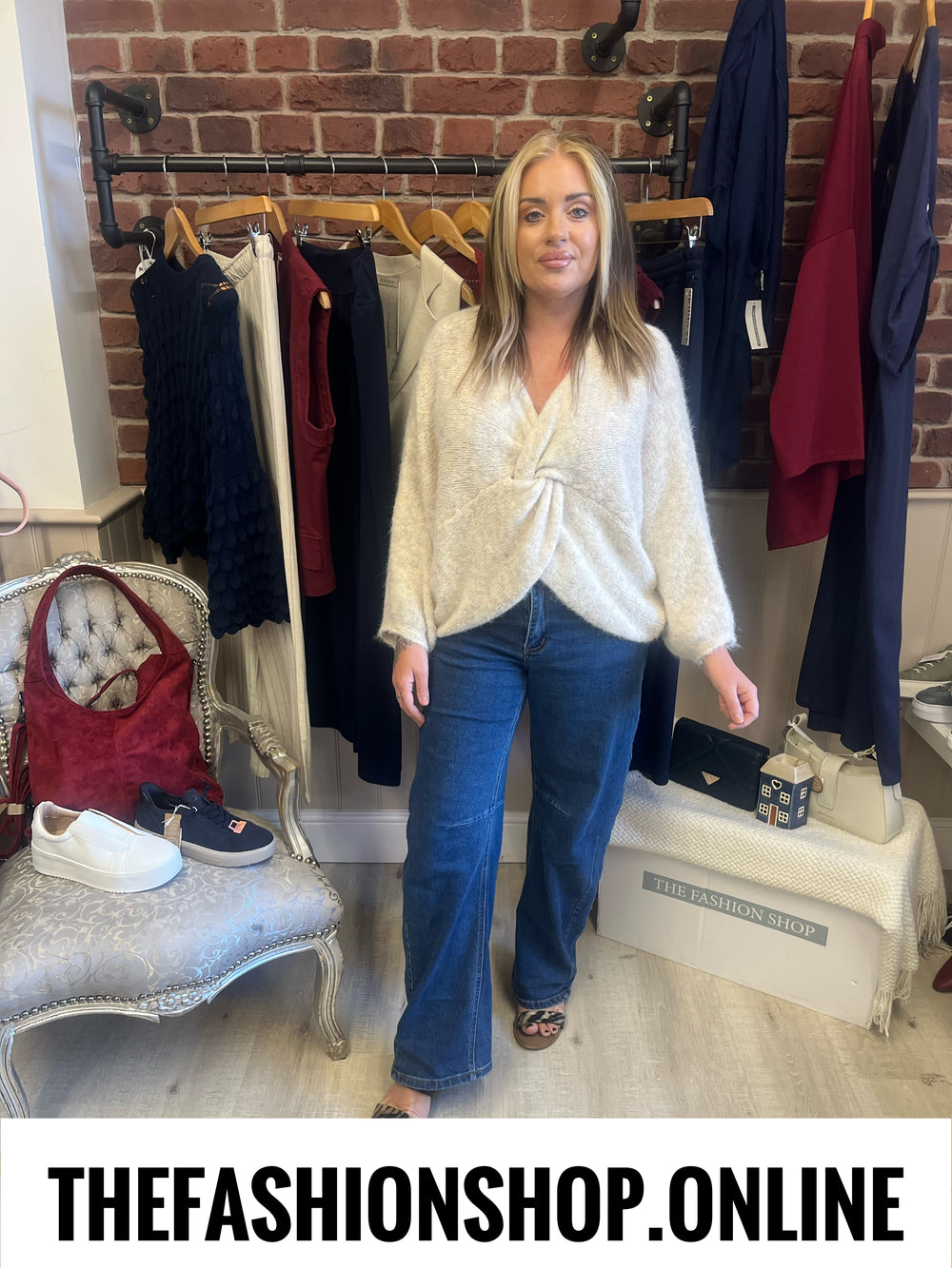 Evelyn oatmeal twist front wool mix jumper 10-18