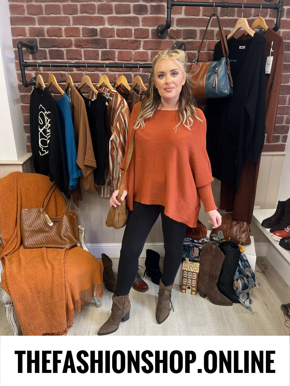 Grace cinnamon ribbed sleeve jumper 10-22