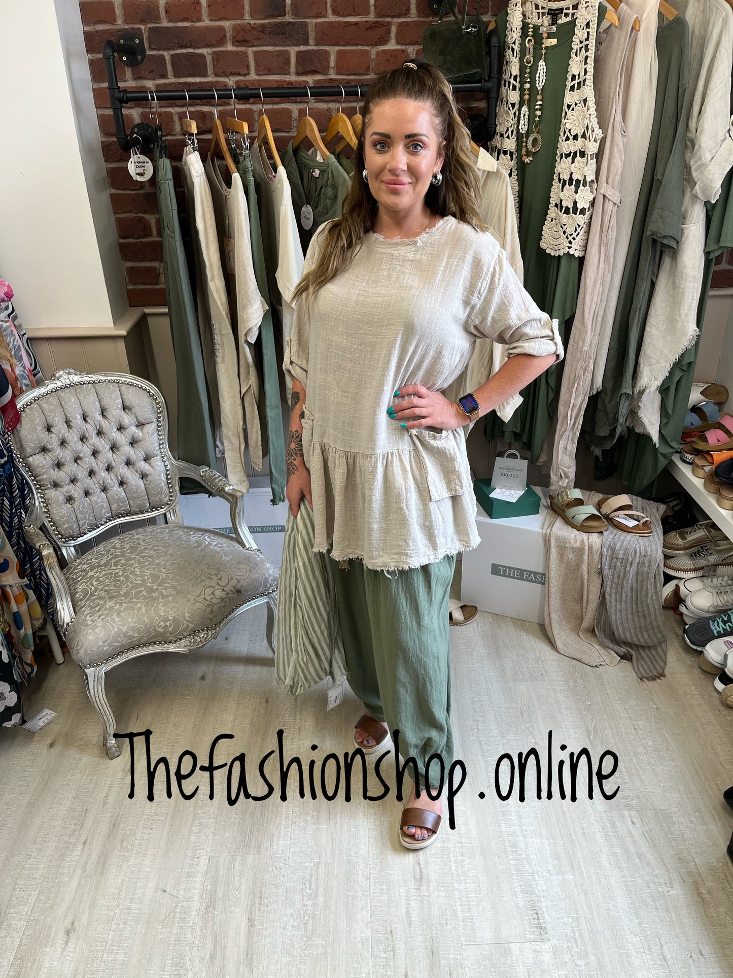 Stone frayed edge frill hem top 10-14