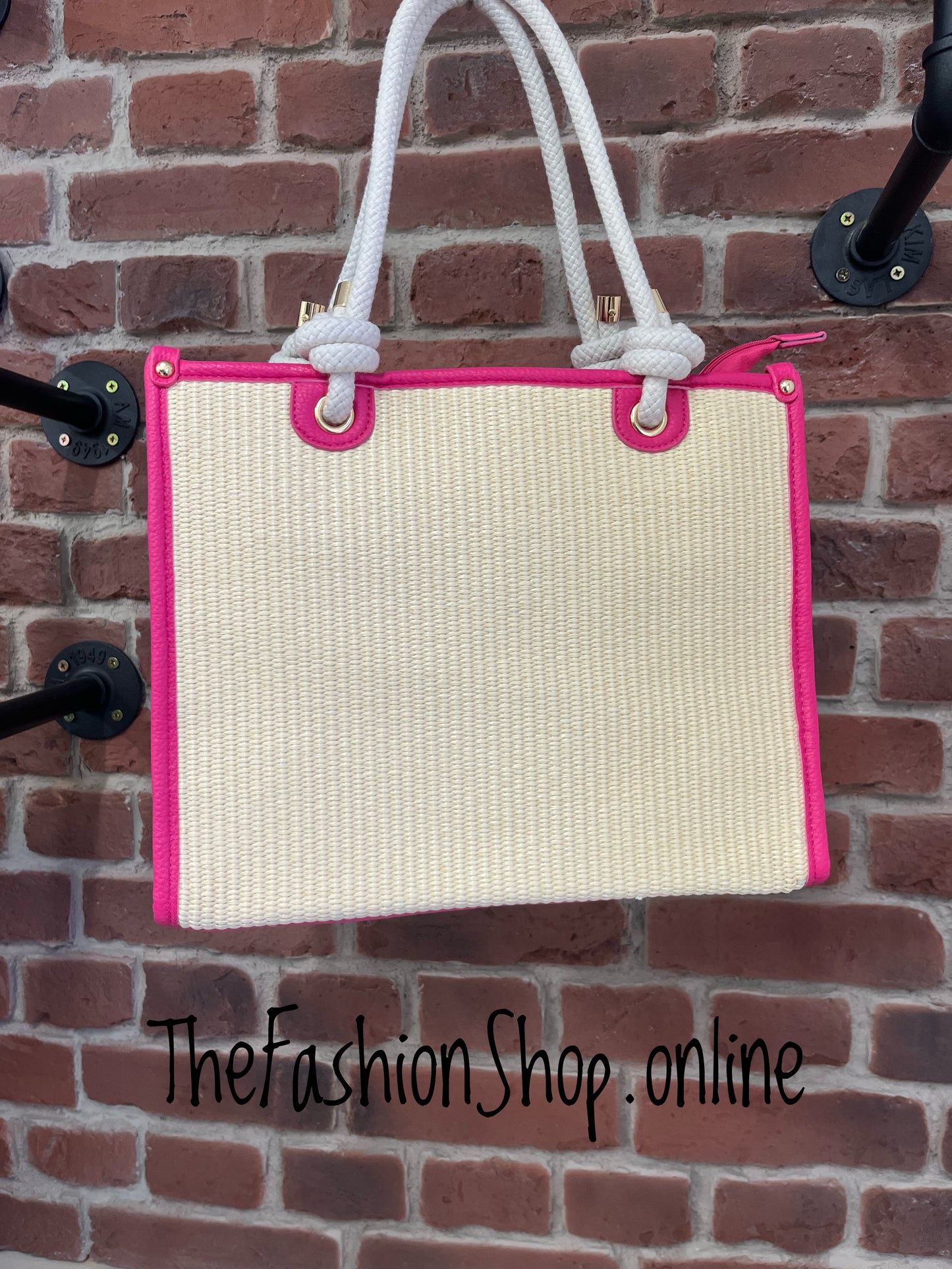 Milan Summer Bag in Cream with Hot Pink