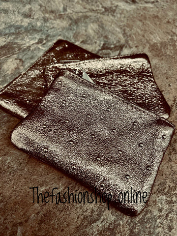 Leather studded pewter purse