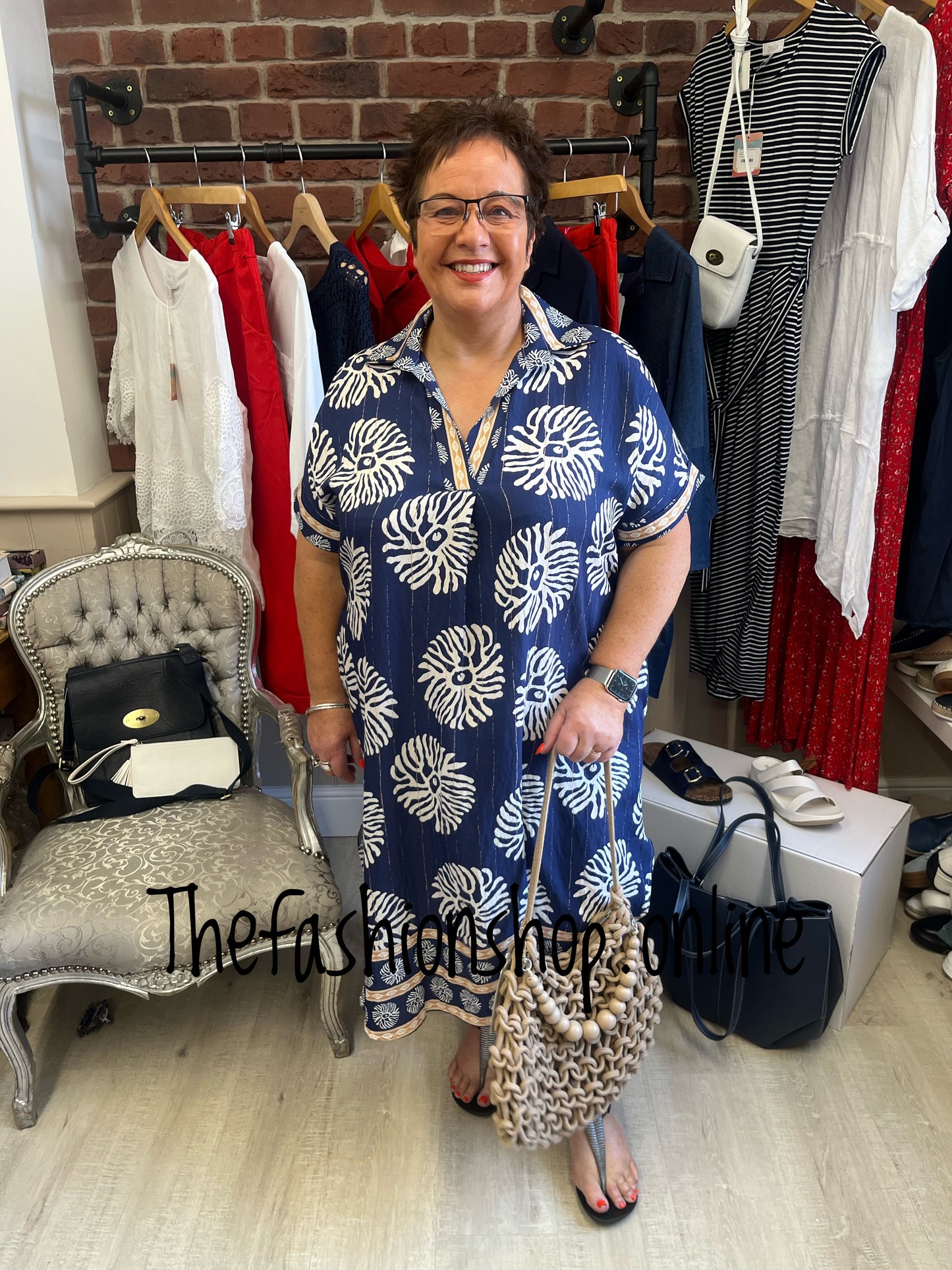 Cairo navy and cream tunic dress 14-22