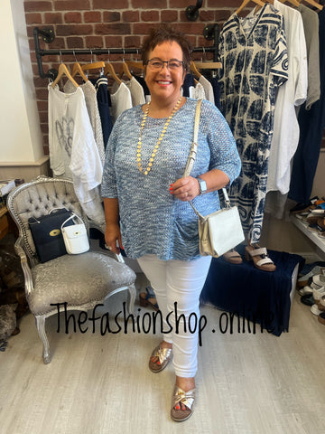 Saloos denim blue crochet summer jumper sizes 12-18
