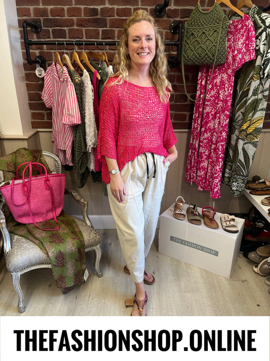 Hot Pink Popcorn Open Knit Top 10-20
